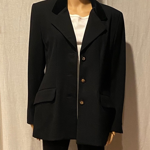 Jules Miller Pea Coat Suit Velvet Collar Black - Picture 1 of 7